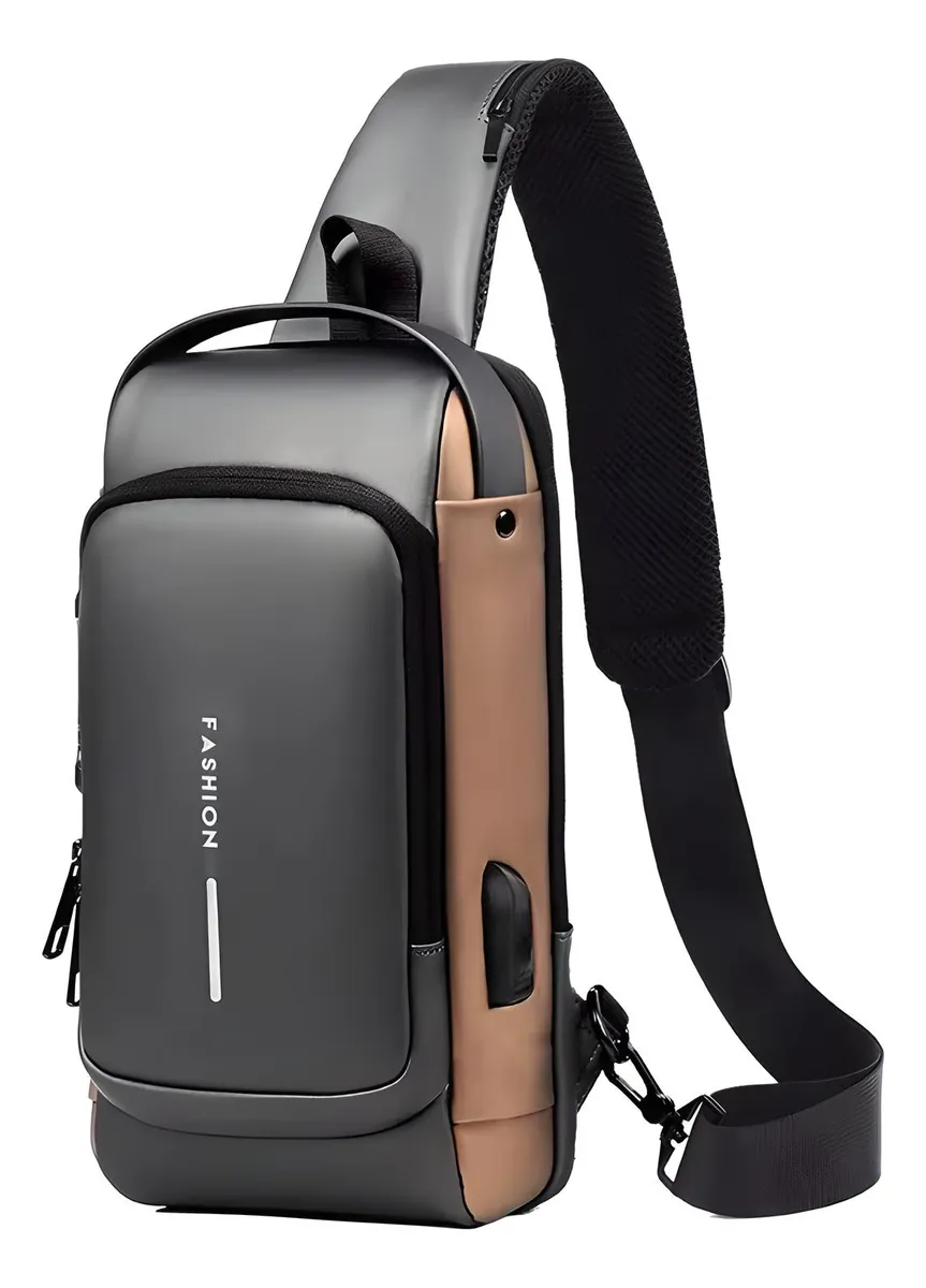 Bolso Bandolera Hombre Antirrobo Puerto Usb Estilo Seguro Marrón Oscuro