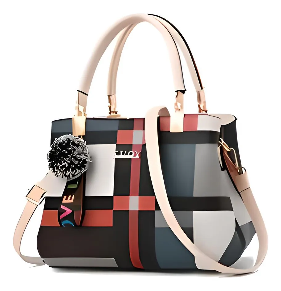 Bolso De Mano Mujer Fashion Kuoy Estilo Y Elegancia Beige Rayas Níquel