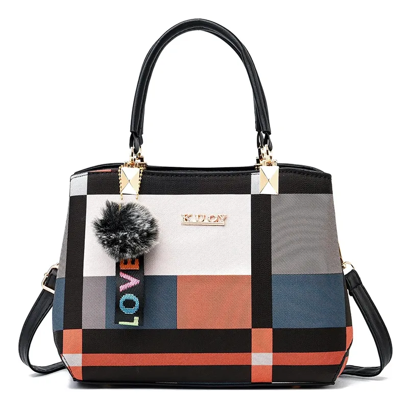 Bolso De Mano Mujer Fashion Kuoy Estilo Y Elegancia Black Cuadros Níquel