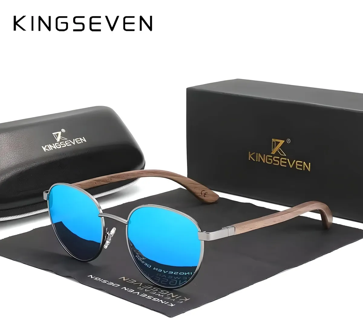 Lentes Sol Polarizados Kingseven K5518 Madera Azules Espejo Azul Azul Negro