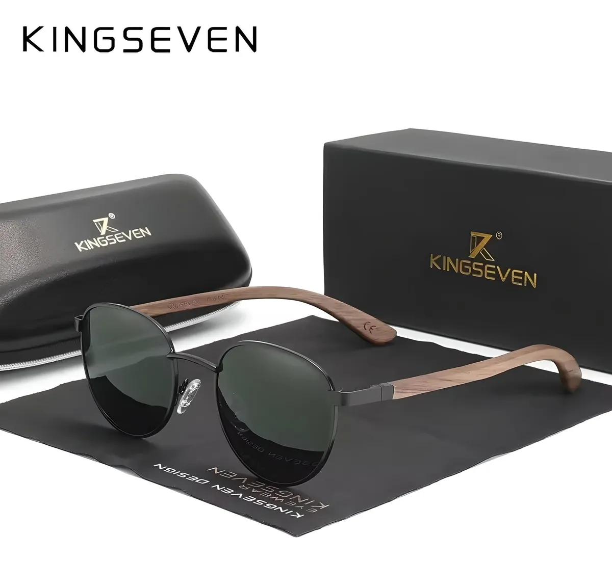 Lentes Sol Polarizados Kingseven K5518 Madera Verdes Espejo Verde Oscuro Verde Oscuro Negro