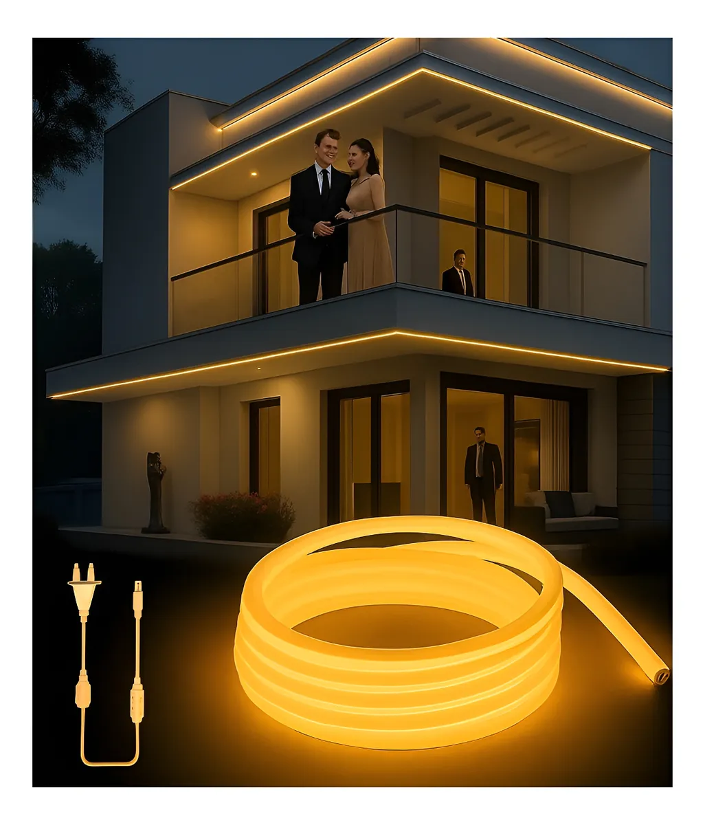 Tira Led Ultra Brillante Cob Atenuable Intemperie 110v 20m Blanco Calido